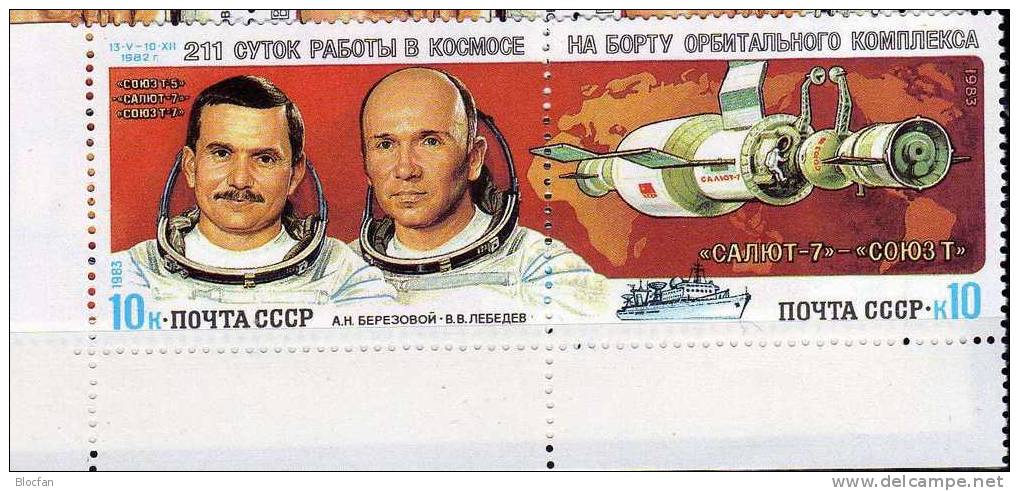 Se-tenant Raumfahrt 1983 Sowjetunion 5267/8 Plus 6xZD ** 8€ Mensch Im Orbitalkomplex Salut 7 Sojus T5 Set From USSR CCCP - Colecciones