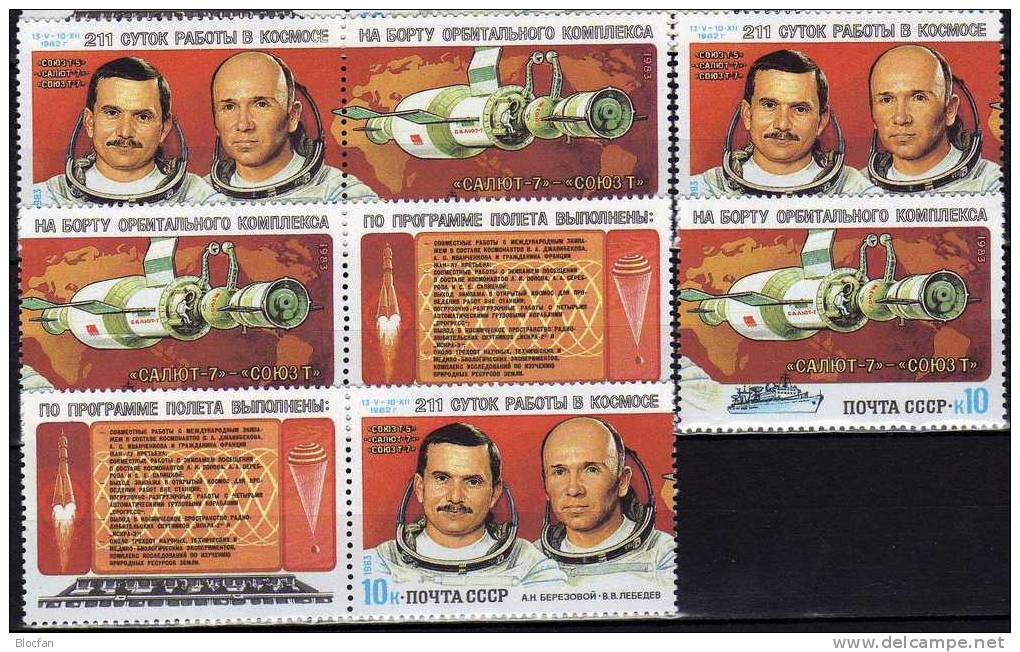 Se-tenant Raumfahrt 1983 Sowjetunion 5267/8 Plus 6xZD ** 8€ Mensch Im Orbitalkomplex Salut 7 Sojus T5 Set From USSR CCCP - Colecciones