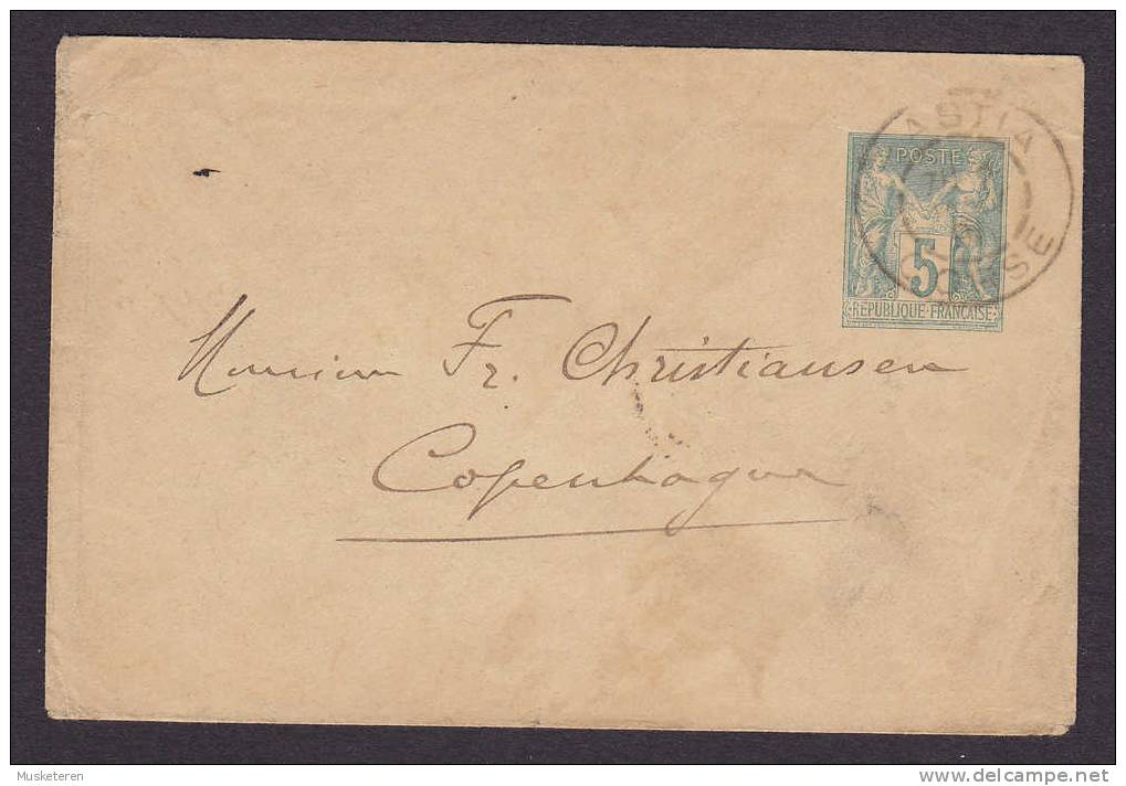 France Postal Stationery Ganzsache Enveloppe Allegorie Deluxe ASTIA Corse (Korsika) 1891 To Copenhague Danemark - Enveloppes Types Et TSC (avant 1995)