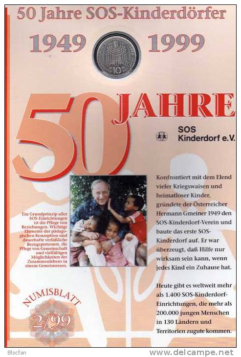 50 Jahre SOS Kinderdorf Deutschland Numisblatt NB2/1999 Mit KB 2062 SST 30€ Mutter Mit Kind Bf Document Sheet Of Germany - Andere & Zonder Classificatie