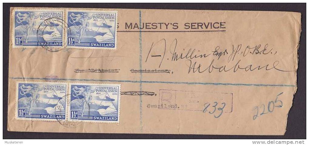 Swaziland Registered Recommandée Einschreiben Boxed R MBABANE 1949 O.H.M.S. Cover UPU Stamps - Swaziland (...-1967)