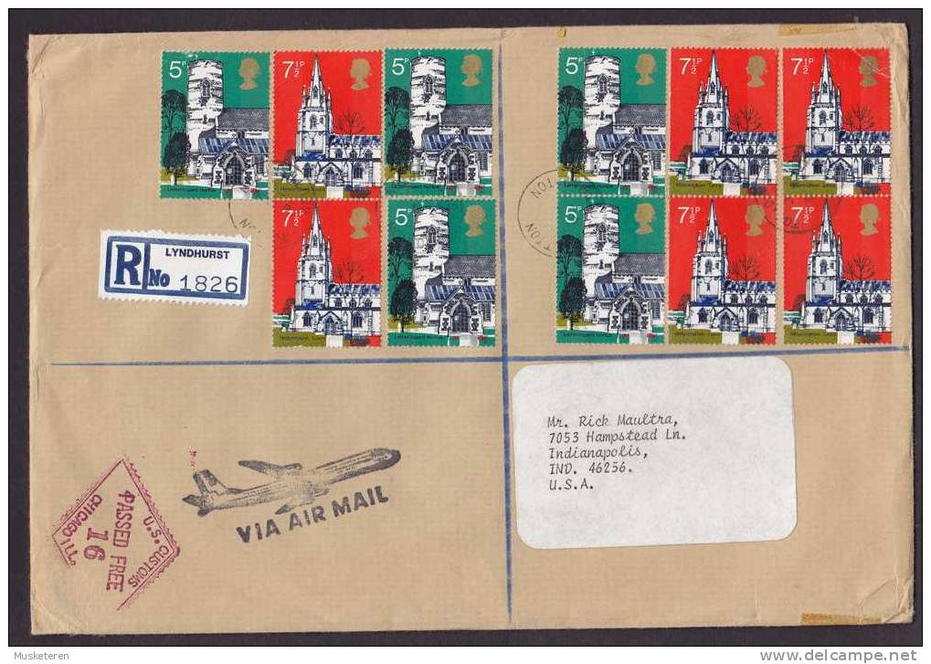 Great Britain Airmail Registered LYNDHURST Customs / Douane & Value Added Tax Label 1974 Cover U.S Customs Passed Free - Covers & Documents