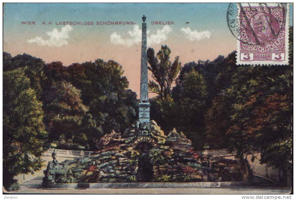 Austria- Postcard 1912- Vienna-Lustschloss Schonbrunn-Obelisk - Schönbrunn Palace