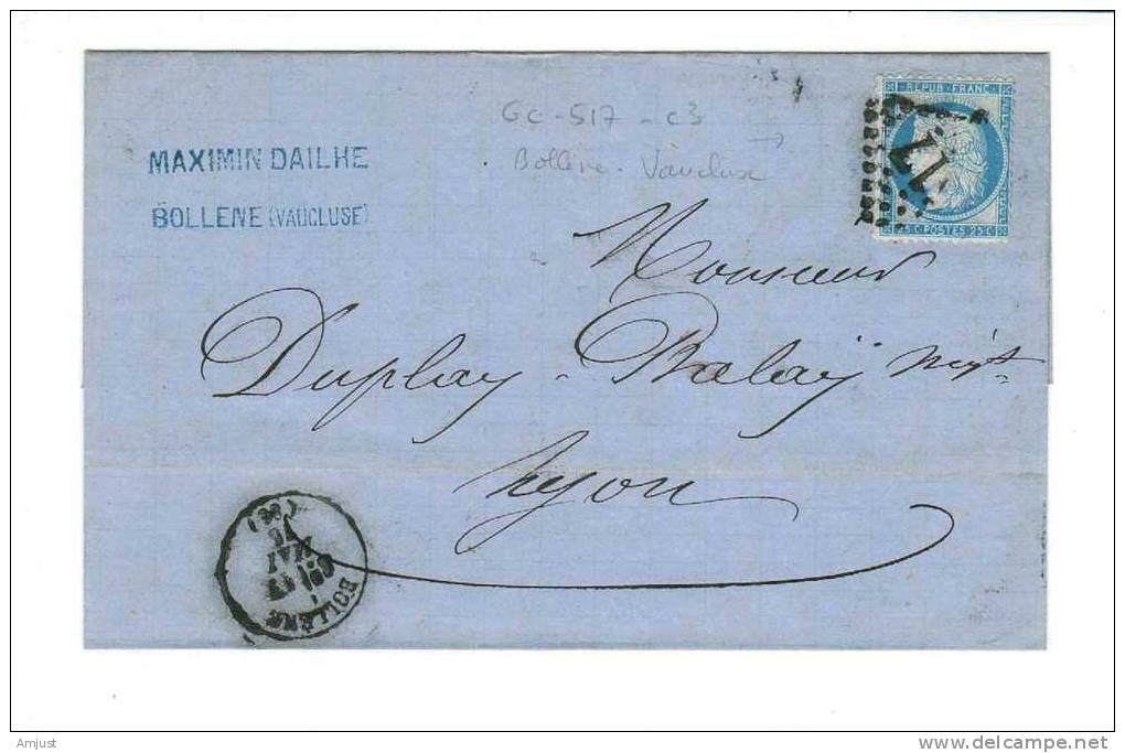 France,lettre Pour Lyon - 1871-1875 Cérès