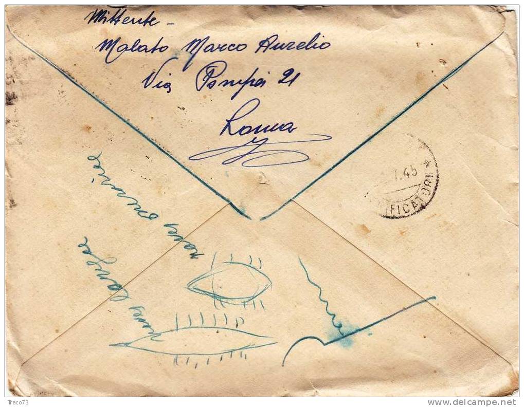 ROMA  -   TRAPANI  - Cover / Lettera    23.07.1945 -  Valori Mancanti  - Serie Imperiale E Luogotenenza - Marcophilia