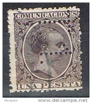 1 Pta Alfonso XIII Pelon, Perforado T.1 Telegrafos Edifil 226 T - Used Stamps