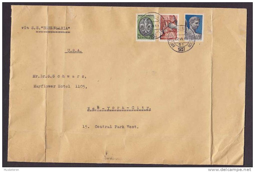 Netherlands Ships Mail Schiffspost S.S. BERENGARIA Amsterdam Central Station Cover 1937 United States Pfadfinder Scouts - Covers & Documents