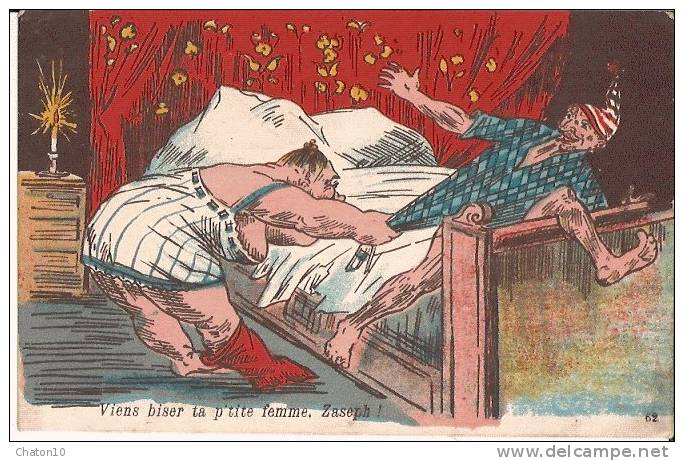 Style Xavier SAGER - Carte Humoristique "Viens Biser Ta P'tite Femme. Zaseph !" - Ante 1900