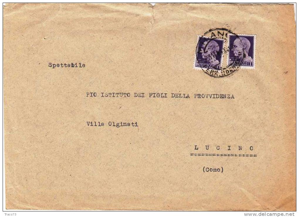 MILANO  - LUCINO - Cover / Lettera  - 23.11.1944 - Imperiale Lire 1 X 2 - Marcophilie