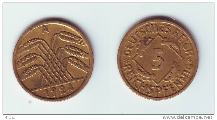 Germany 5 Reichspfennig 1924 A - 5 Rentenpfennig & 5 Reichspfennig