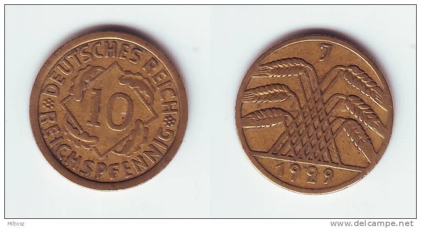 Germany 10 Reichspfennig 1929 J - 10 Rentenpfennig & 10 Reichspfennig