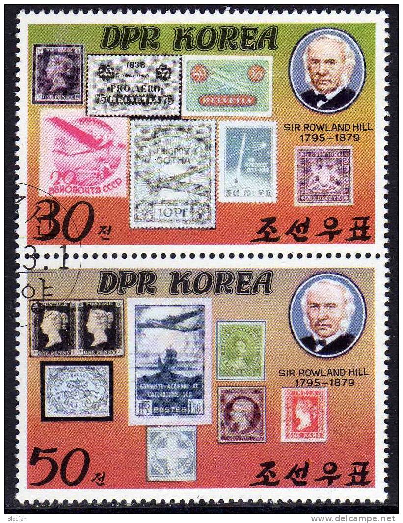 Historische Briefmarken Europas 1980 Korea 1973/4 Als ZD+Kleinbogen O 16€ Sir Hill Stamp On Stamp Bloc Sheet From Corea - Korea (Noord)