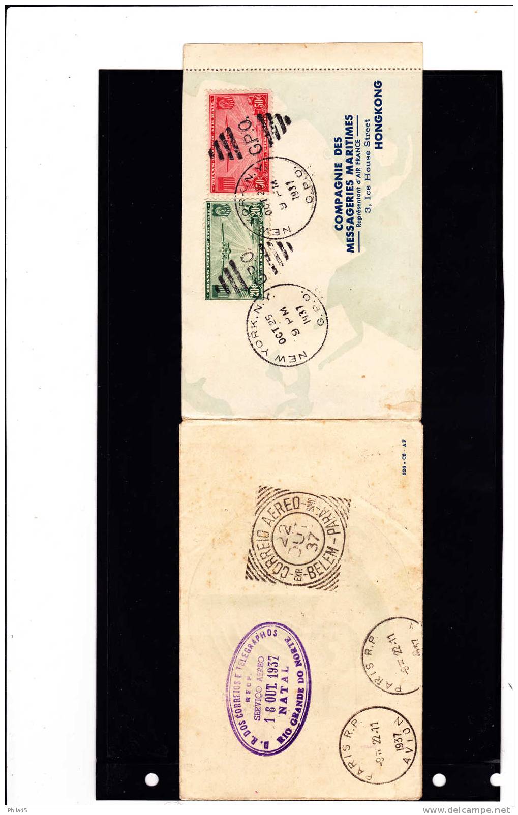 Lettre Par Avion FRANCE : Tour Du Monde En Avion  Avec T N°262 Et 338    Année 1937 - 1927-1959 Storia Postale