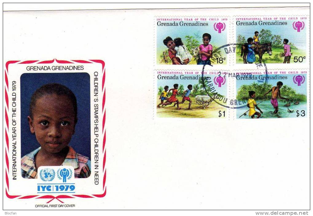 UNO Jahr Des Kindes 1979 Kinder Freizeit Und Tiere Grenadienen 325/8 Plus Block 42 FDC 9€ UNICEF Cover From America - Grenade (1974-...)