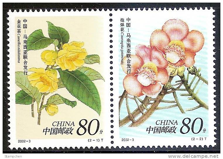 China 2002-3 Rare Flowers Stamps Joint Issued With Malaysia Camellia - Ongebruikt