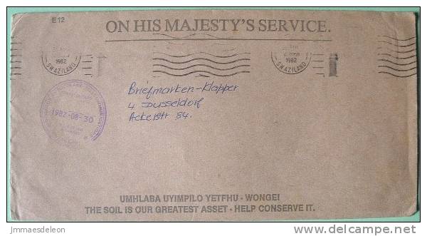 Swaziland 1982 Official Cover To Germany - Slogan "help To Conserve Soil" - Swaziland (1968-...)