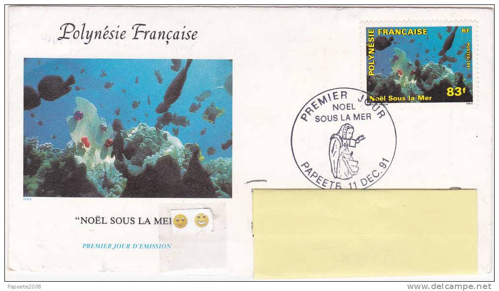 Polynésie Française / Tahiti - Enveloppe Premier Jour - 11 Déc. 1991 / Noël Sous La Mer - Lettres & Documents