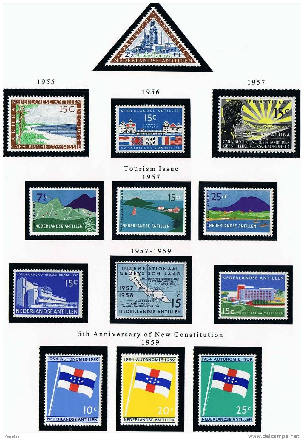 Neth. Antillen 1955-9   Various Series   MNH **  Map. Flag - Curacao, Netherlands Antilles, Aruba