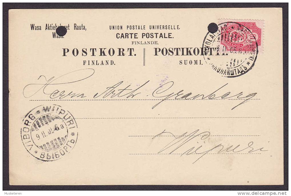 Finland WASA Aktiebolaget RAUTA, WASA UPU Postkort Carte Postale WASA 1905 To WIBORG (2 Scans) - Covers & Documents