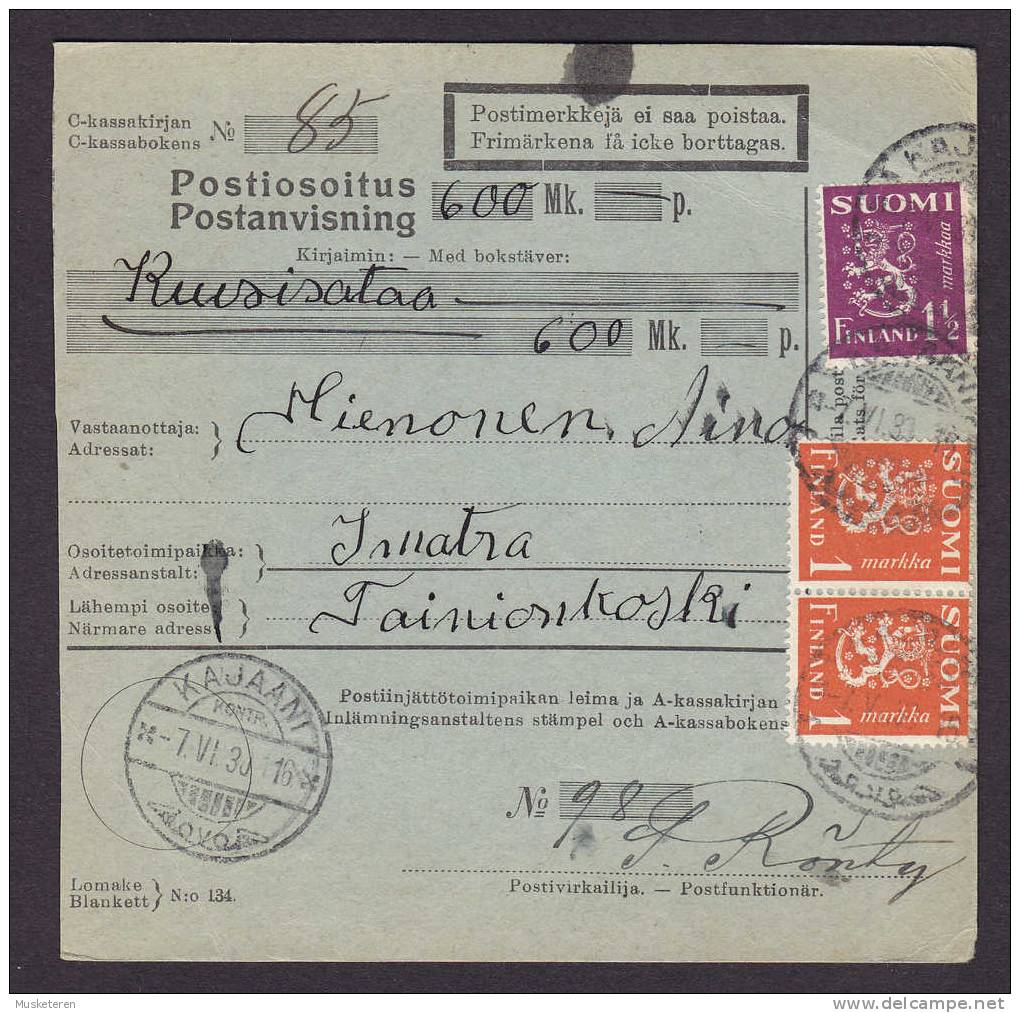 Finland Address Card Freight Bill Remboursement KAJAANI 1930 To IMATRA (2 Scans) - Covers & Documents