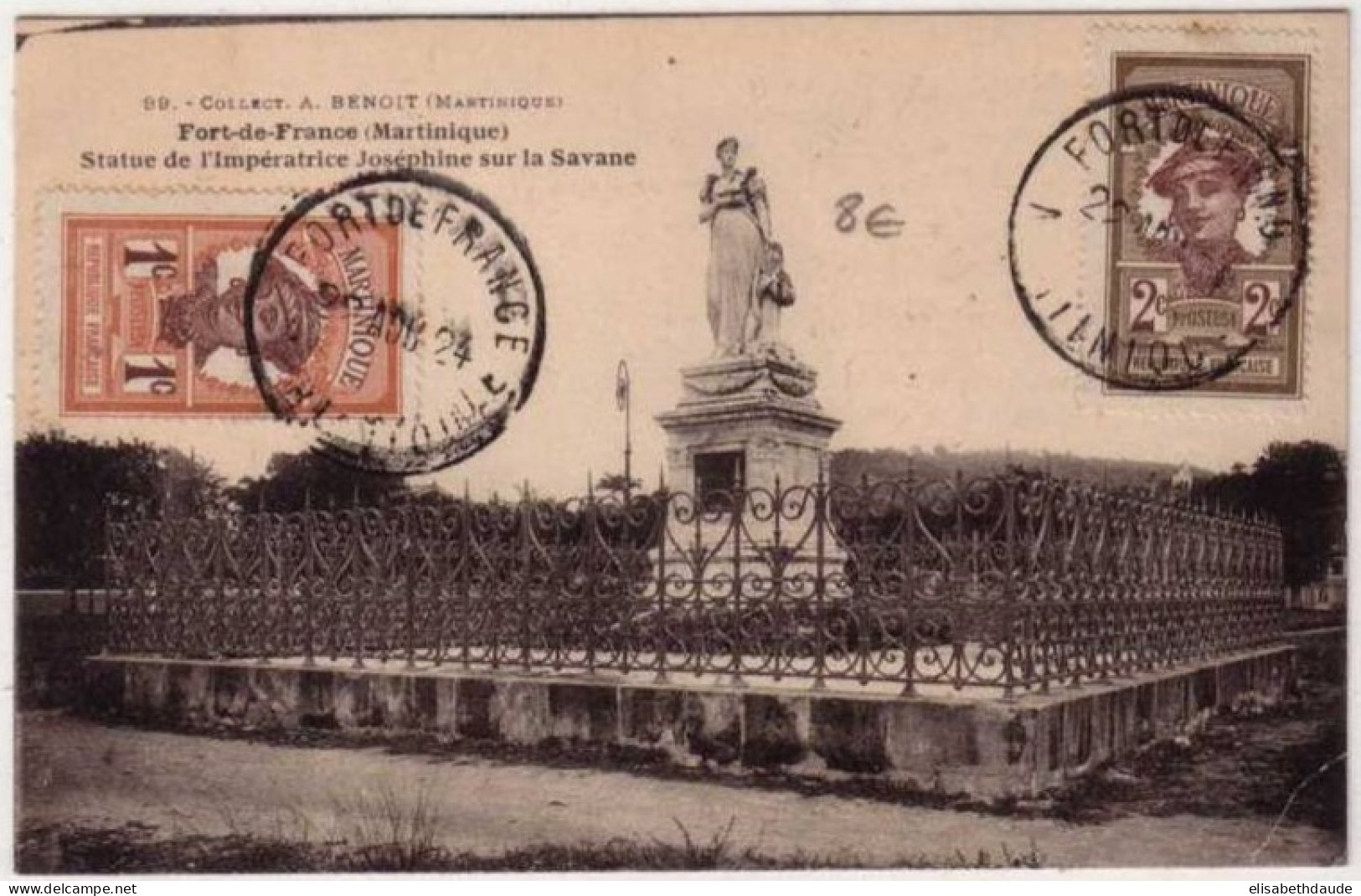 MARTINIQUE - 1924 - Yvert N°61+62 Sur CARTE POSTALE De FORT De FRANCE (IMPERATRICE JOSEPHINE) - NON VOYAGEE - Storia Postale