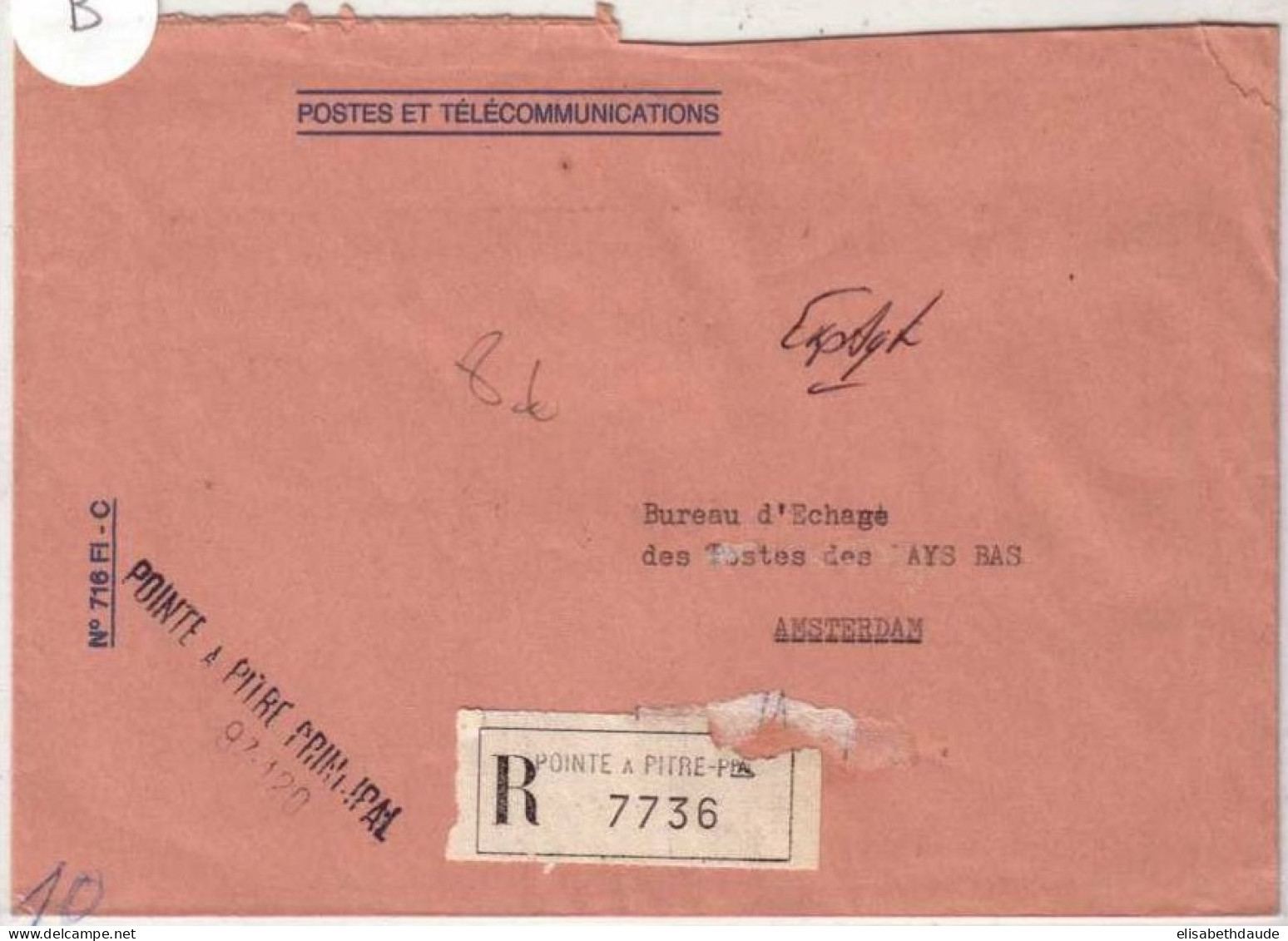 GUADELOUPE - 1986 - LETTRE FORMULAIRE RECOMMANDEE En FRANCHISE De La POSTE De POINTE A PITRE - - Cartas & Documentos