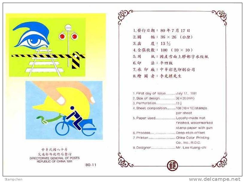 Folder 1991 Traffic Safety Stamps Liquor Crosswalk Hand Heart Car Motorbike Wine - Motos