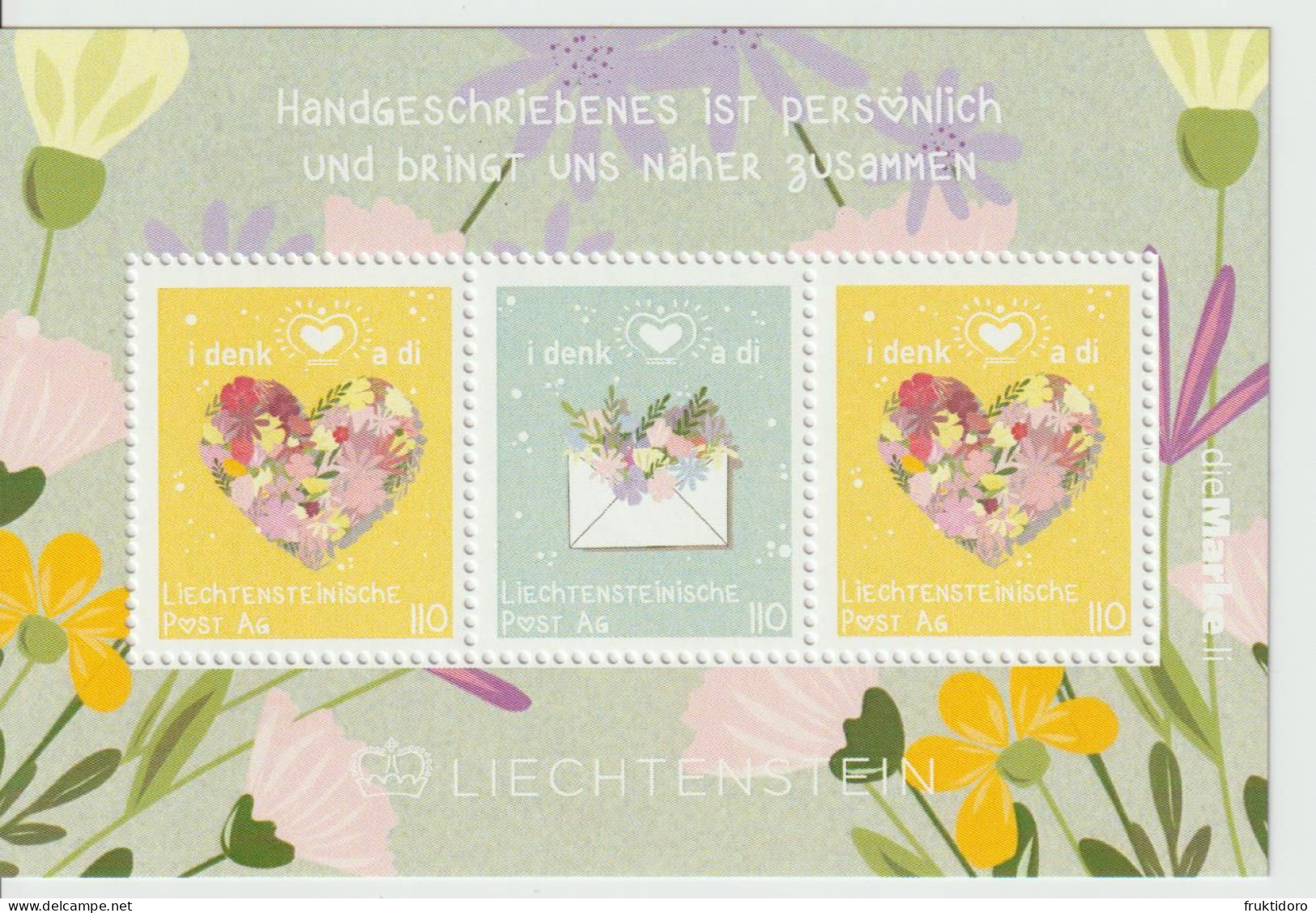 Liechtenstein Block 2022 I Denk A Di - Flowers - Heart - Letter ** - Unused Stamps
