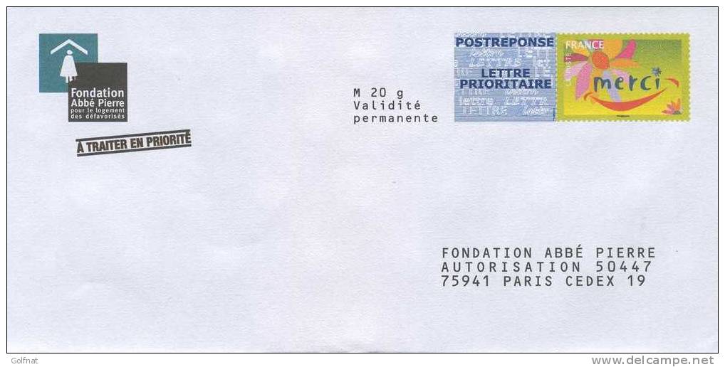 ENVELOPPE REPONSE MERCI FONDATION ABBE PIERRE 10P357 - Listos A Ser Enviados: Respuesta