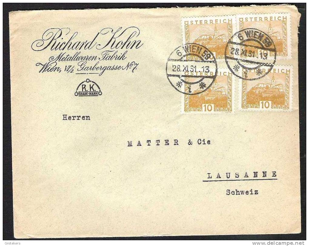 Austria LETTER 1931 From 6 WIEN 59 To Switserland With Michel 499(4x) - Storia Postale