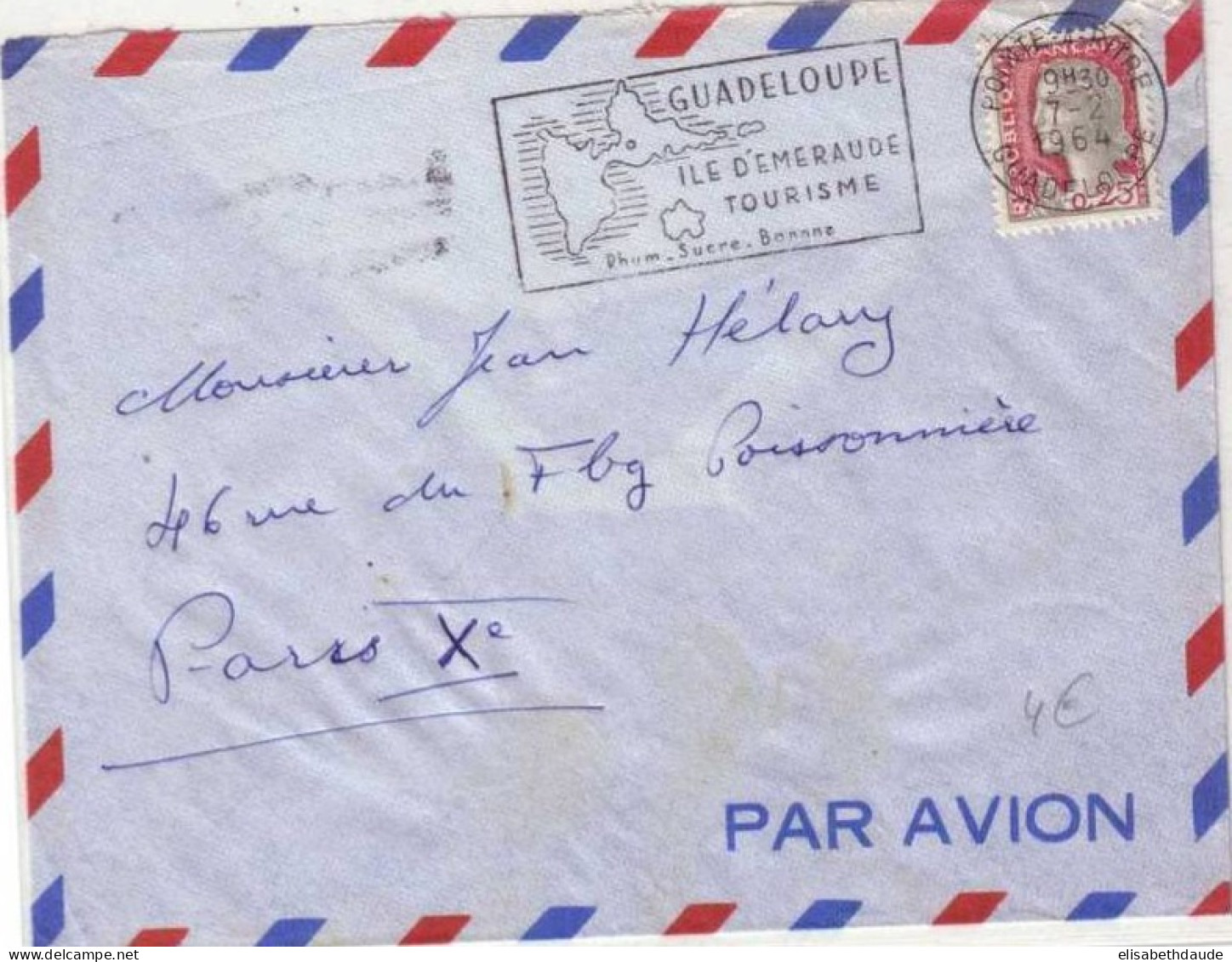 GUADELOUPE - 1964 - TIMBRES DE FRANCE (TYPE DECARIS) Sur LETTRE AVION De POINTE A PITRE - MECA (RHUM - SUCRE - BANANE) - Storia Postale