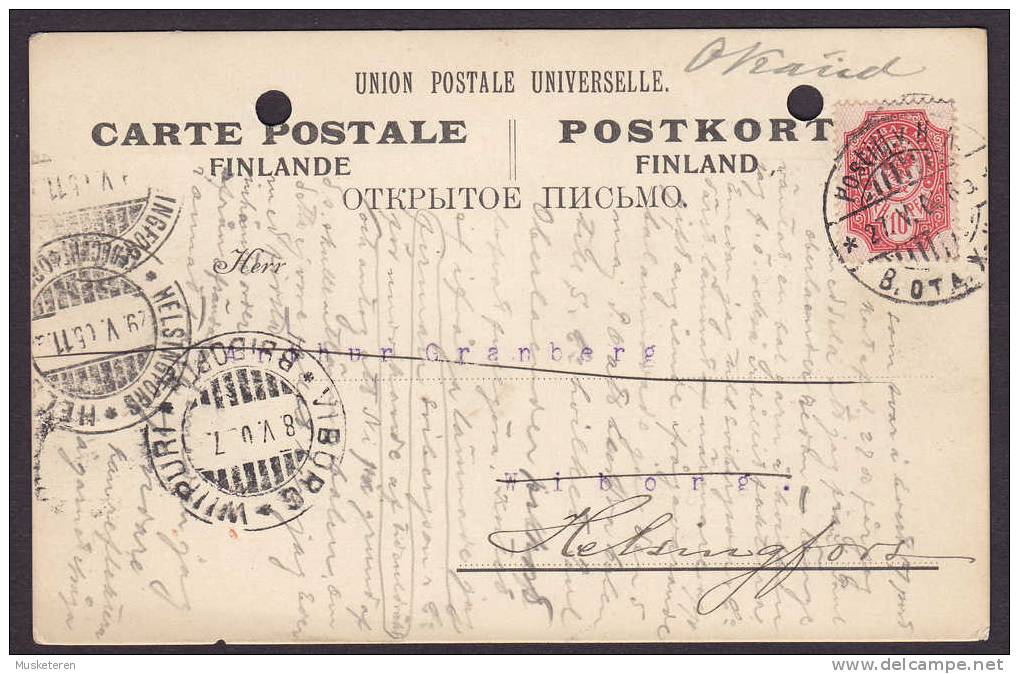 Finland UPU Postkort Carte Postale KARL BOSTRÖM Hangö, Cancel : Postilj. V. H. K. (Postal Horse Carrige?) 1905 To WIBORG - Covers & Documents