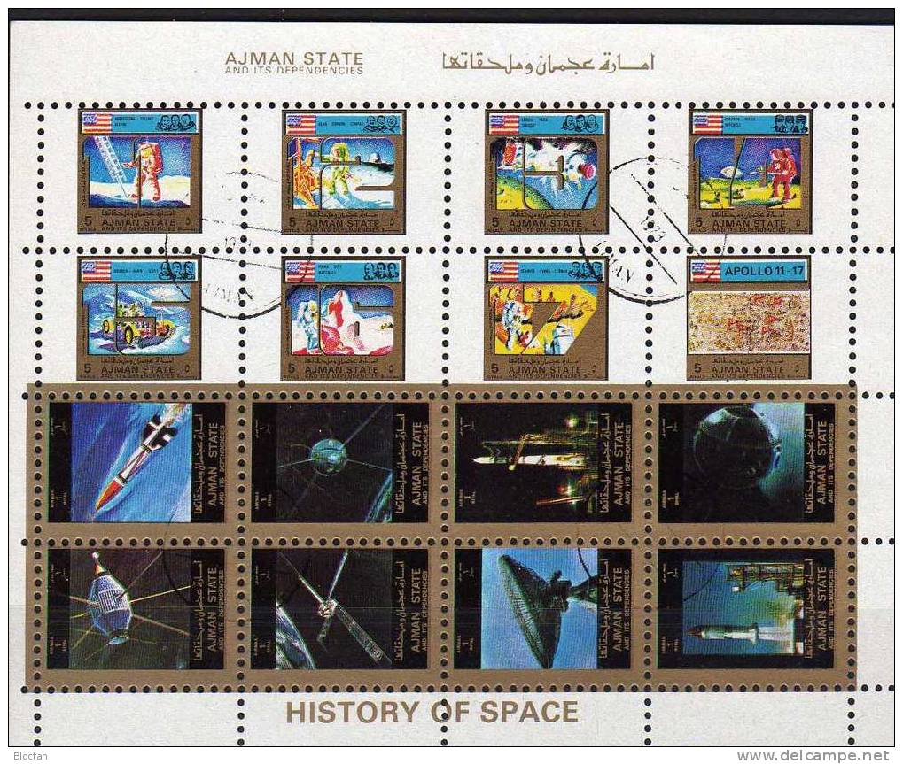 USA Raumfahrtprogramm 1973 Apollo 11 - 17 VAE Ajman 2677/4 Plus 2789/6 Als 16-KB O 18€ Mond-Landung Sheetlet From Arabia - Adschman