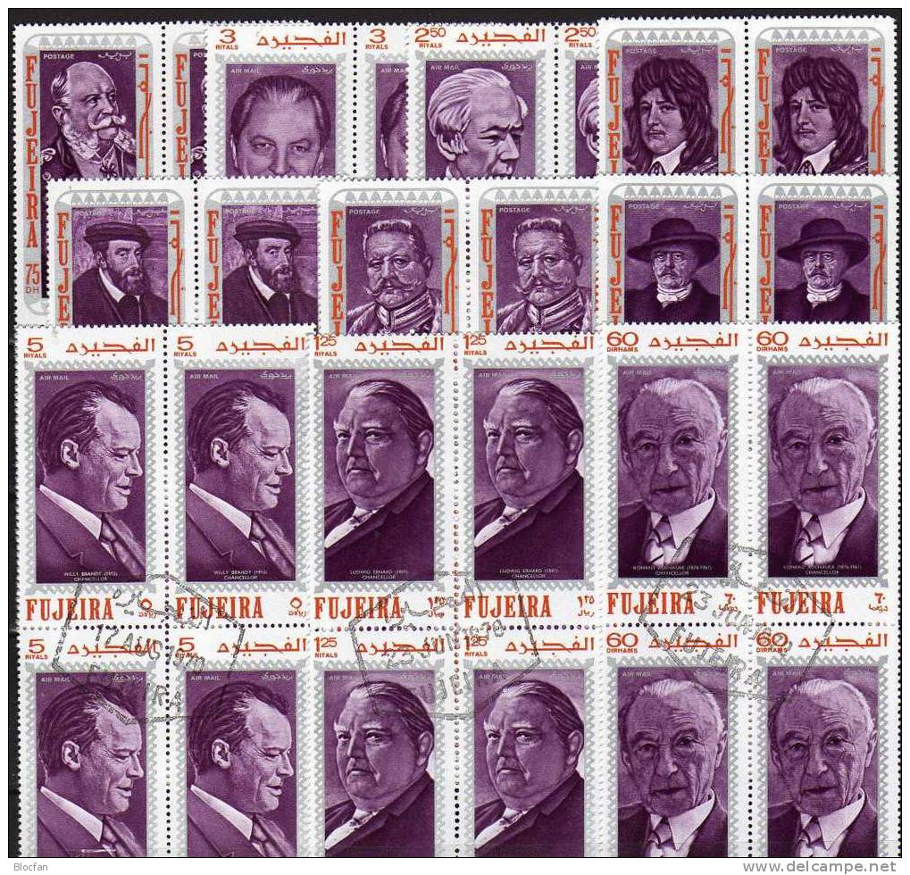 Politiker 1970 VAE Fujeira 495/4, 10xER Plus 4-Block O 10€ Kissinger Brandt Adenauer Heuss Hindenburg History Of Germany - Fudschaira