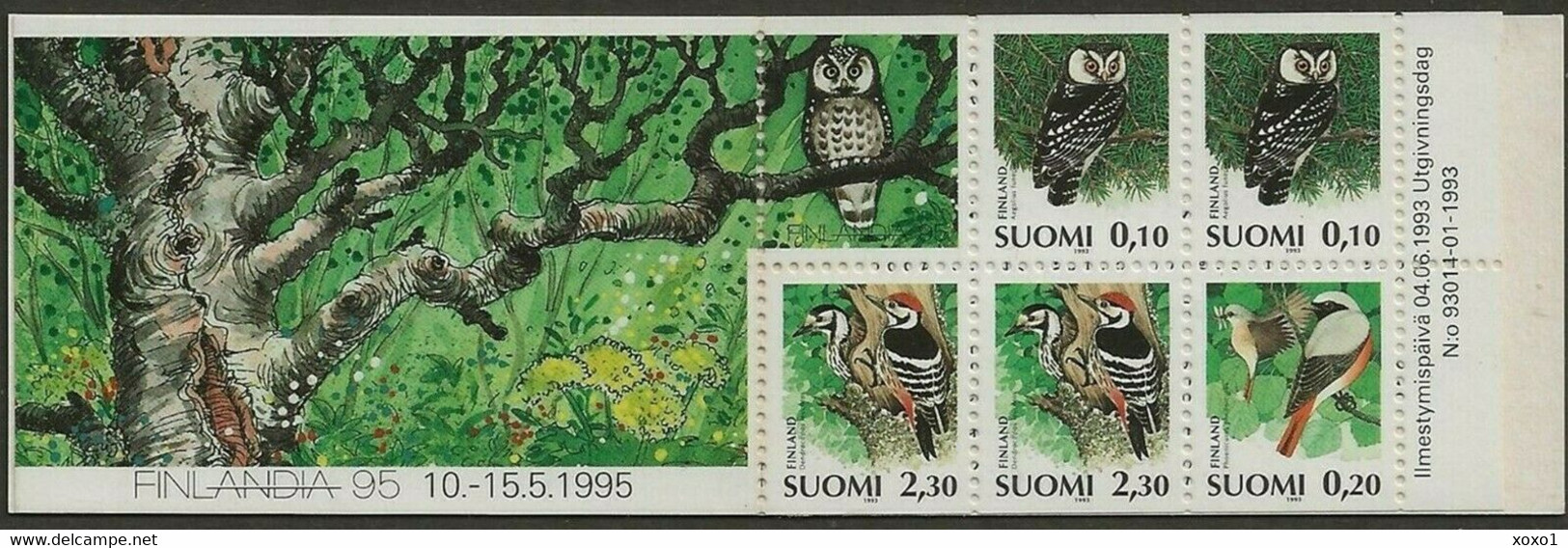 Finland 1993 MiNr. 1212 - 1214  Finnland Birds Boreal Owl, Common Redstart, White-backed Woodpecker  5v MNH** 2.70 € - Gufi E Civette