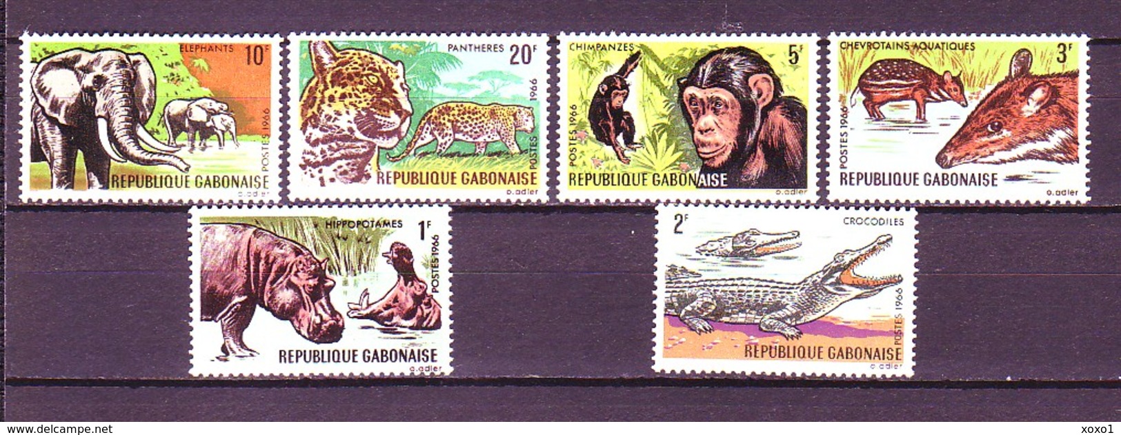 Gabon 1966 MiNr. 260 - 265  Gabun Animals Crocodiles Monkeys Elephants 6v MNH** 8,00 € - Affen
