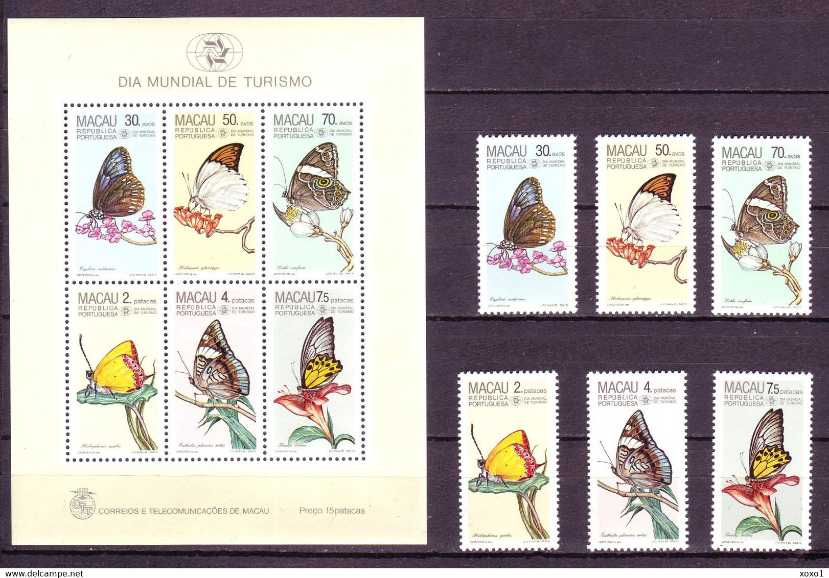 Macau 1985 MiNr. 540 - 545 (Block 3) Portuguese Province Insects Butterflies 6v+1bl MNH** 230,00 € - Sonstige & Ohne Zuordnung