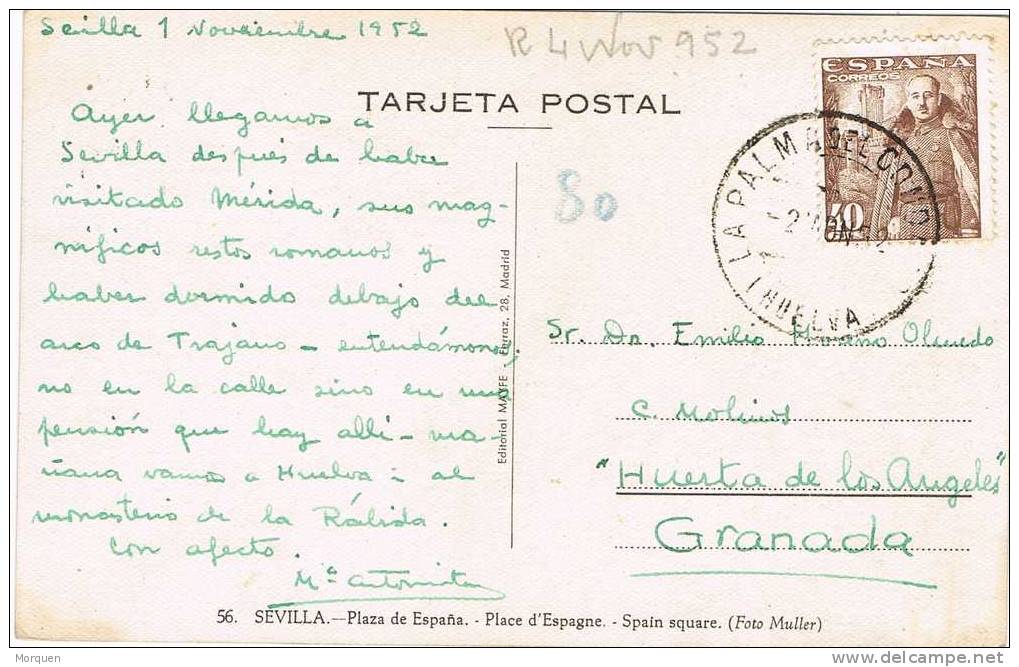 5854. Postal PALMA Del CONDADO (Huelva) 1952 - Cartas & Documentos