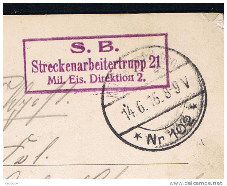 RB 664 - 1916 WWI Military Postcard  S.B. Streckenarbeitertrupp 21 Cachet With Fpo Nr 102 Postmark - Mars-la-Tour - Covers & Documents