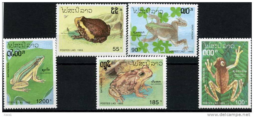 Laos 1993 Mi.No. 1348 - 1352  Reptiles & Amphibians  Frogs 5v MNH** 8,00 € - Kikkers