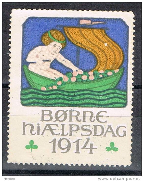 Vignette BORNE Niaelpsdag 1914. DANMARK Label, Cinderella. Ship - Plaatfouten En Curiosa