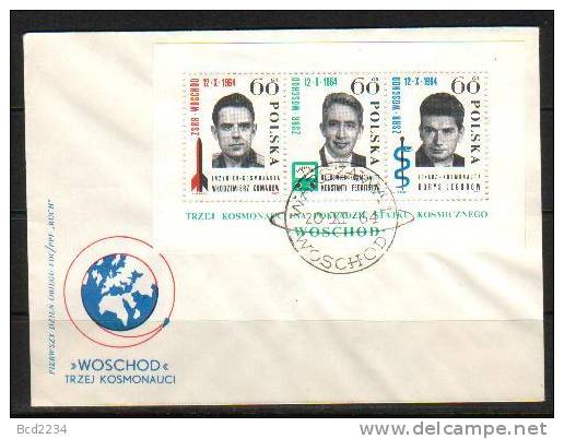 POLAND FDC 1964 3RD CREW MANNED SPACE FLIGHT MIN SHEET Engineer Komarow Scientist Feoktistow Doctor Jegrow Russia USSR - UdSSR