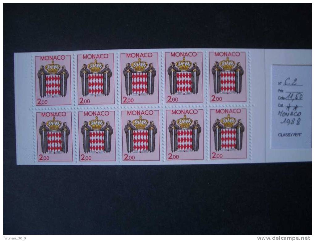 MONACO  * *  De   1988    "  Armoiries Stylisées  " 1 Carnet De 12 Valeurs Adhésives .   N° 2 - Carnets