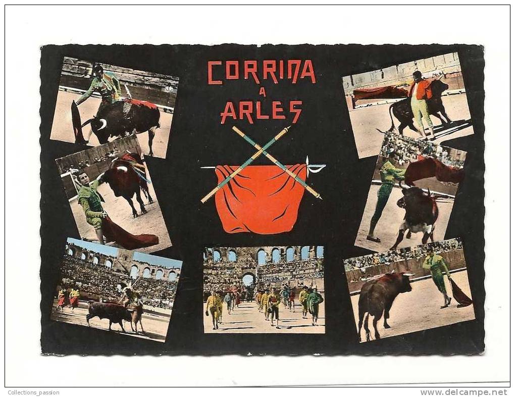 Cp, Corrida, La Corrida Aux Arènes D´Arles, Multi-Vues - Corridas