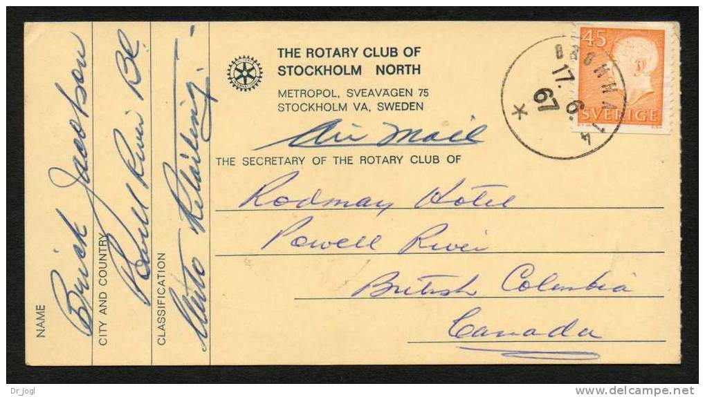 SN60) Meeting Notice Of Rotary Club Of Stockholm North - 1967 - Suède