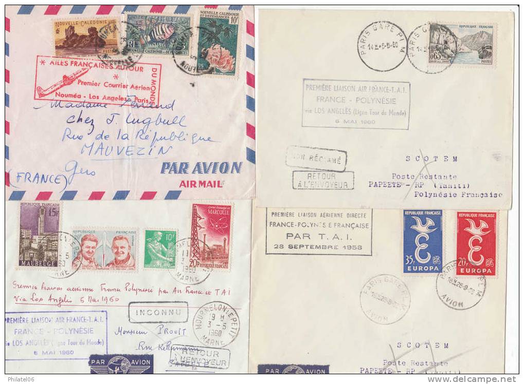 4 LETTRES LIAISON AERIENNE  POLYNESIE  CALEDONIE  CACHETS D'ARRIVEE - Lots & Serien