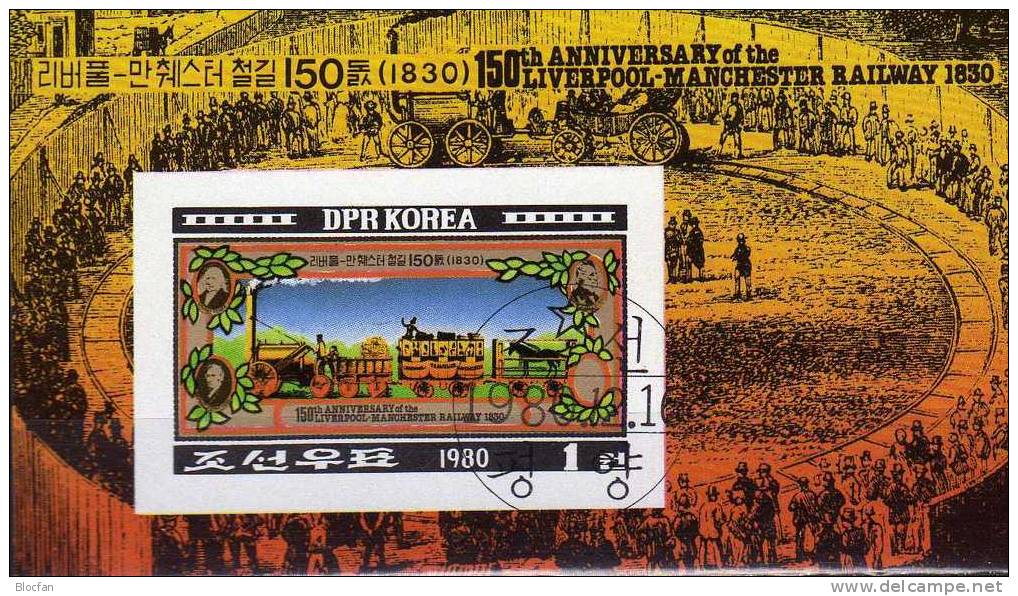 1.Eisenbahn Güterzug 1980 Korea Block 86B O 20€ Fernstrecke Liverpool Nach Manchester Imperforiert Bloc Sheet From Corea - Andere (Aarde)