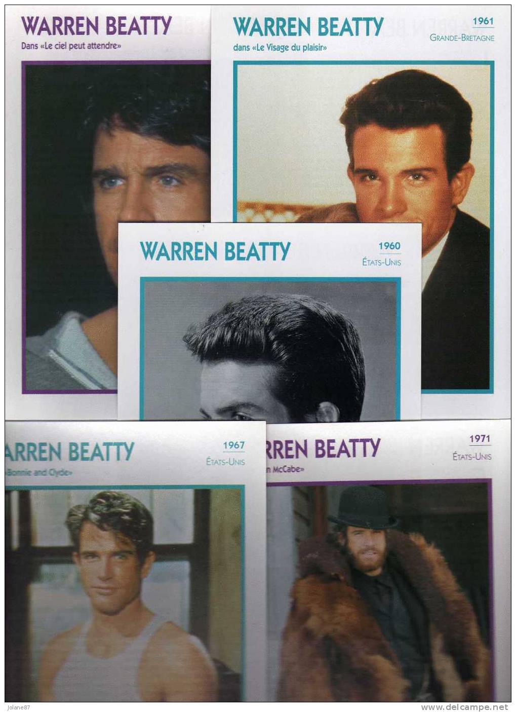 5 FICHES  CINEMA            WARREN BEATTY - Sonstige & Ohne Zuordnung