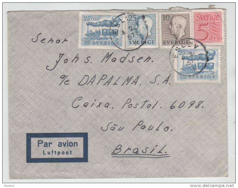 Sweden Air Mail Cover Sent To Brazil Eslöv 4-2-1957 - Brieven En Documenten