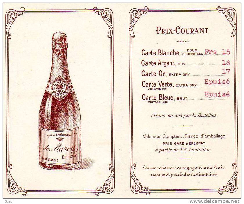 THEME CHAMPAGNE - EPERNAY -  CHAMPAGNE DE MARCY - PRIX COURANT - Other & Unclassified